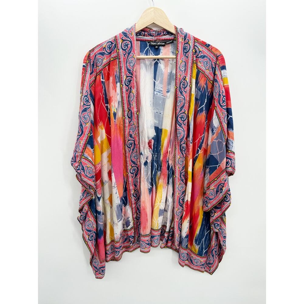 Tolani Collection Kimono Shrug Women 2X Tropical‎ Artsy Resort Open Front Multi